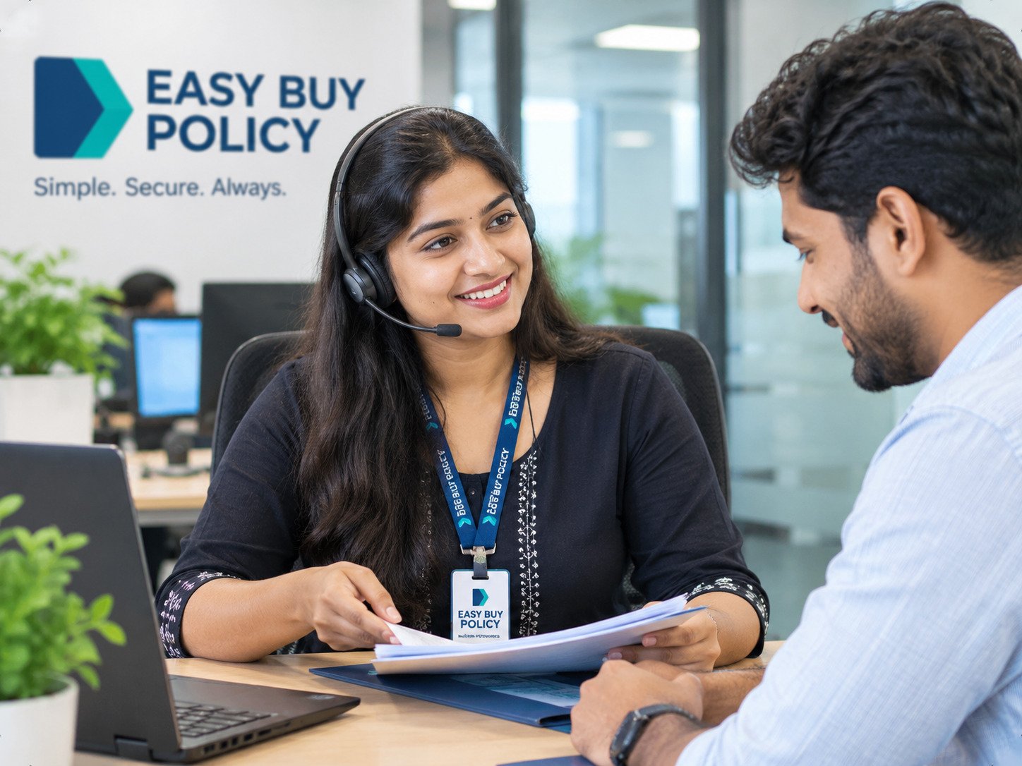 Easy Buy Policy advisor explaining a policy to a business client