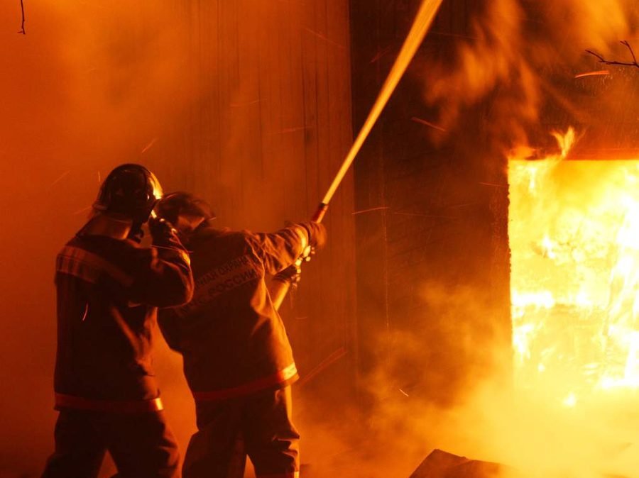 Firefighters tackling a building fire